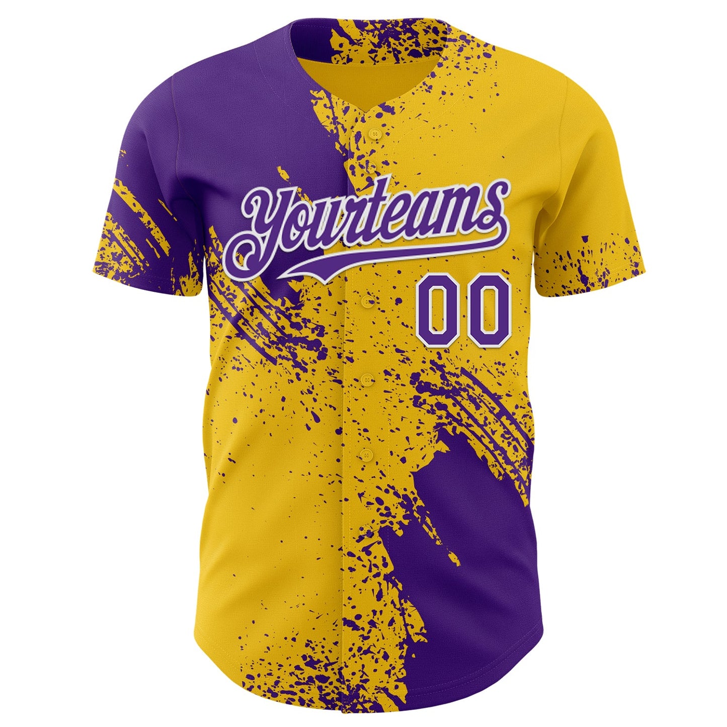 Custom Yellow Purple-White Abstract Brush Stroke Authentic Baseball Jersey view 2