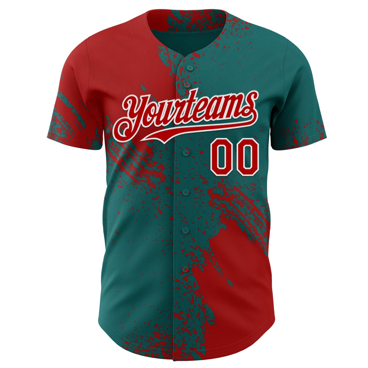 Custom Teal Red-White Abstract Brush Stroke Authentic Baseball Jersey view 2