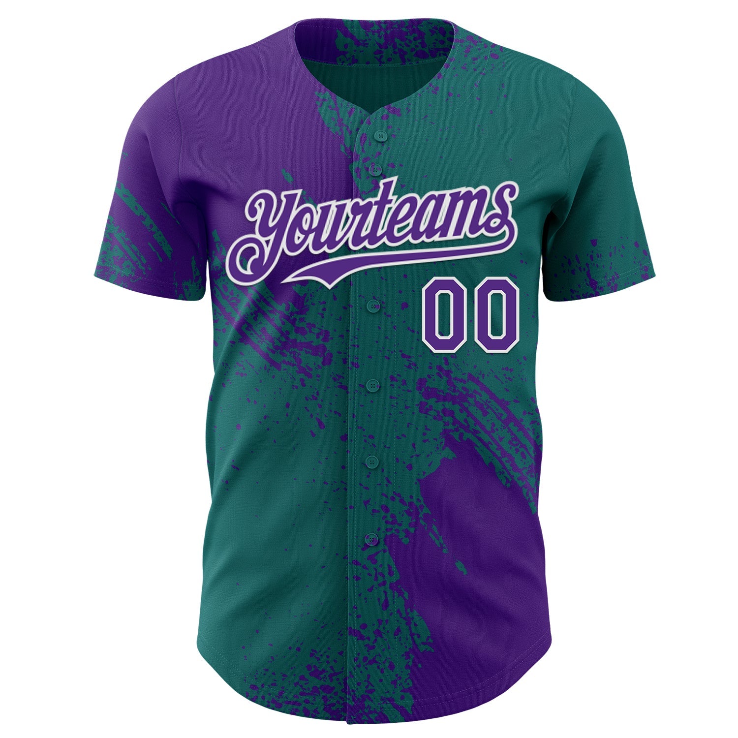 Custom Teal Purple-White Abstract Brush Stroke Authentic Baseball Jersey view 2