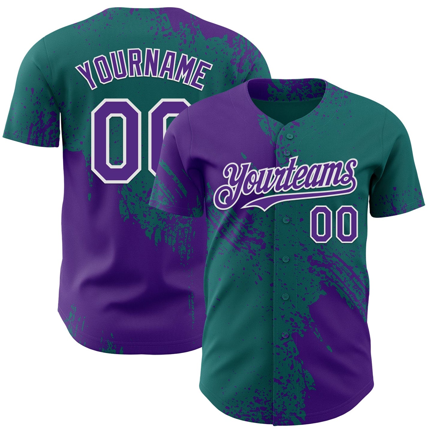 Custom Teal Purple-White Abstract Brush Stroke Authentic Baseball Jersey - Main View