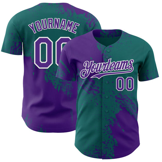 Custom Teal Purple-White Abstract Brush Stroke Authentic Baseball Jersey - Main View