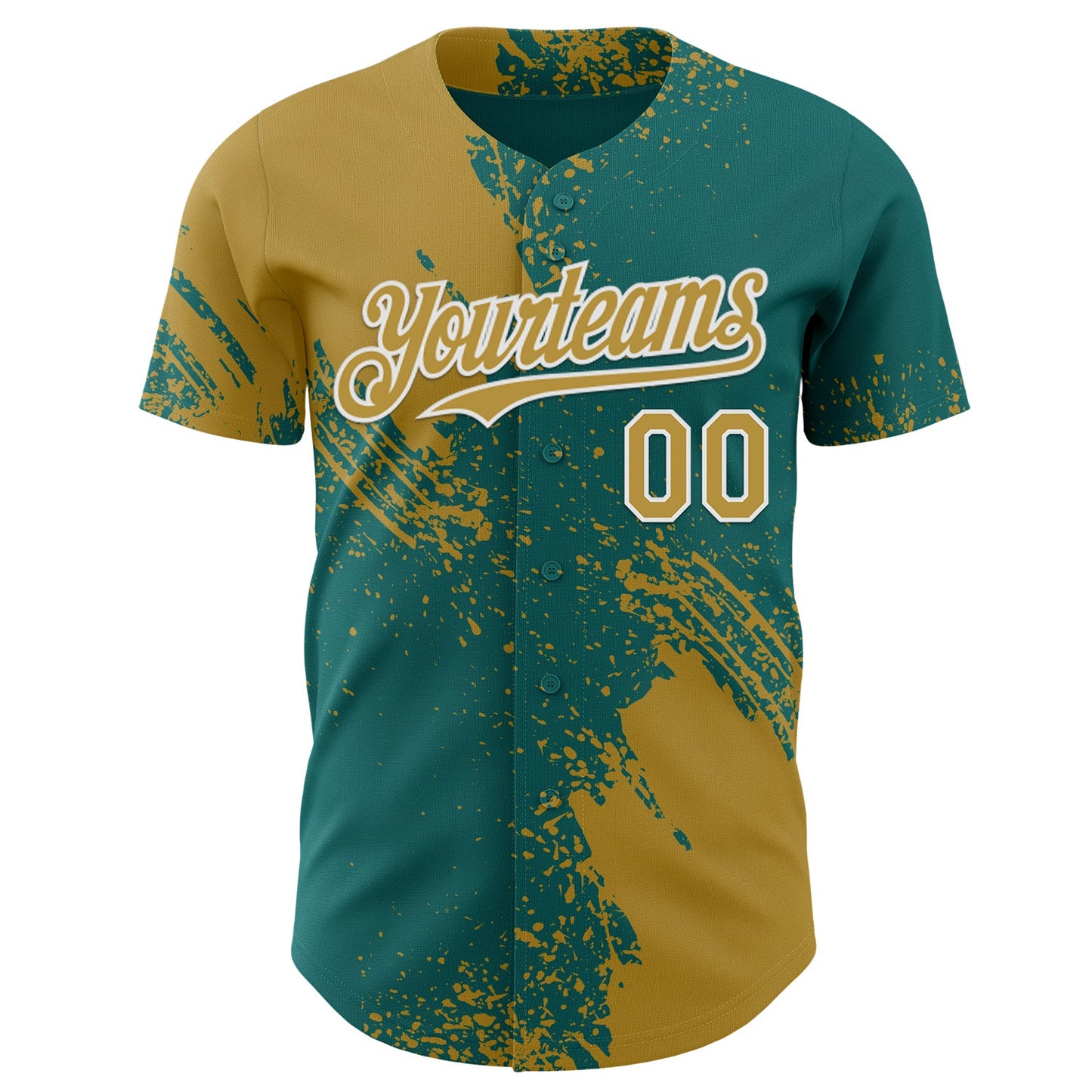 Custom Teal Old Gold-White Abstract Brush Stroke Authentic Baseball Jersey view 2