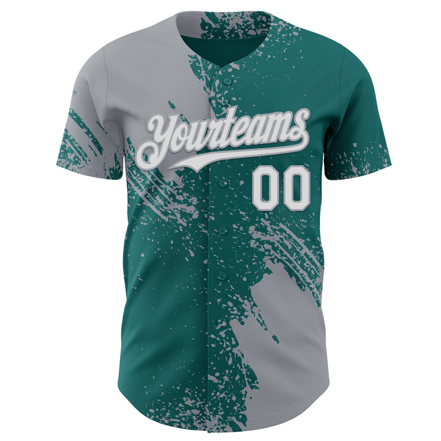 Custom Teal White-Gray Abstract Brush Stroke Authentic Baseball Jersey view 2