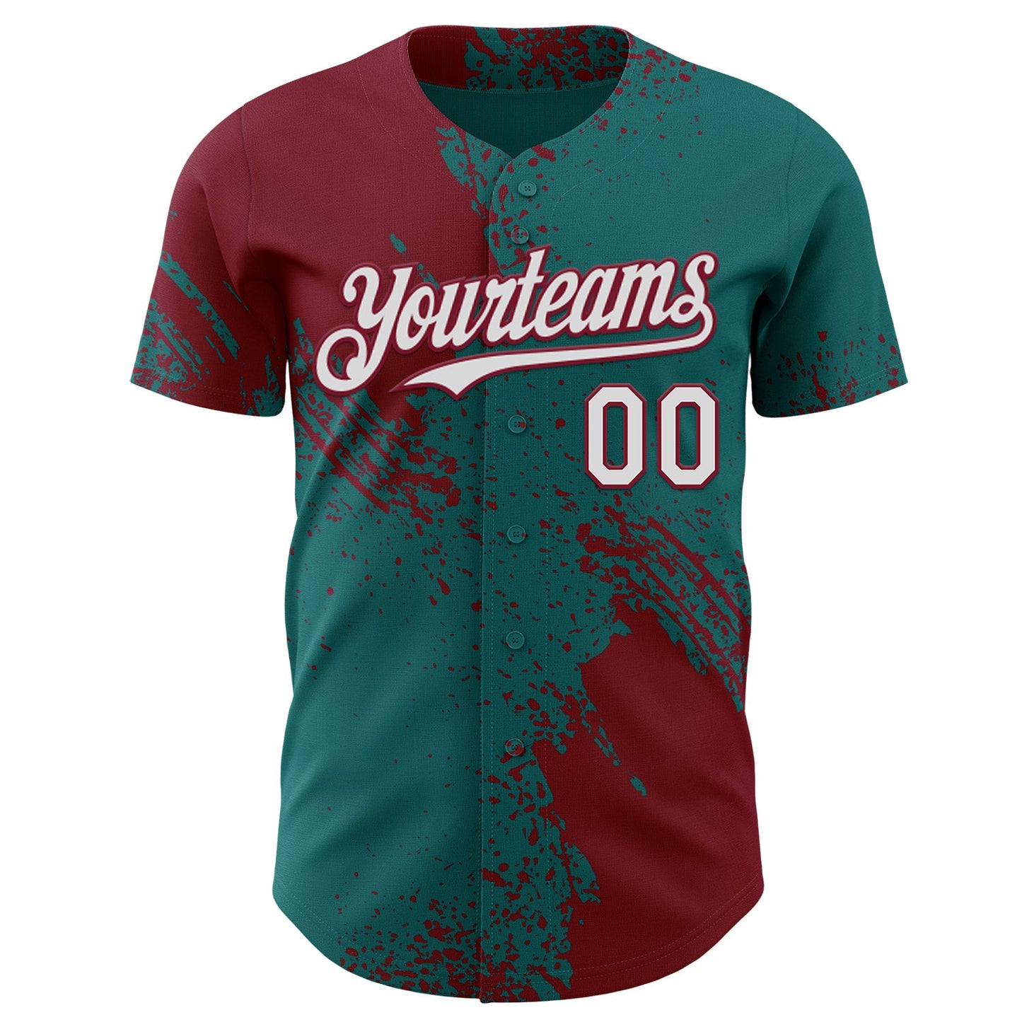 Custom Teal White-Crimson Abstract Brush Stroke Authentic Baseball Jersey view 2