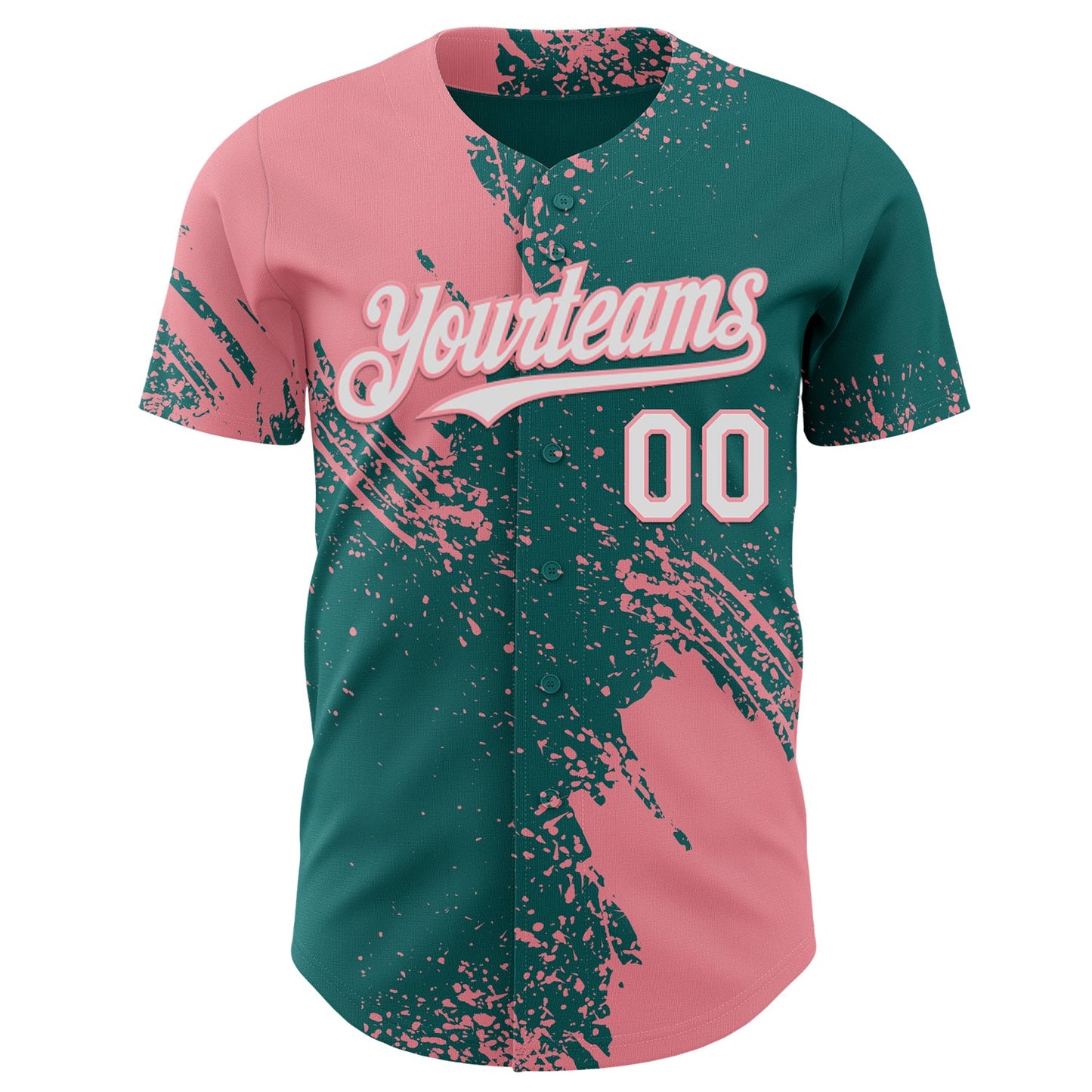 Custom Teal White-Medium Pink Abstract Brush Stroke Authentic Baseball Jersey view 2