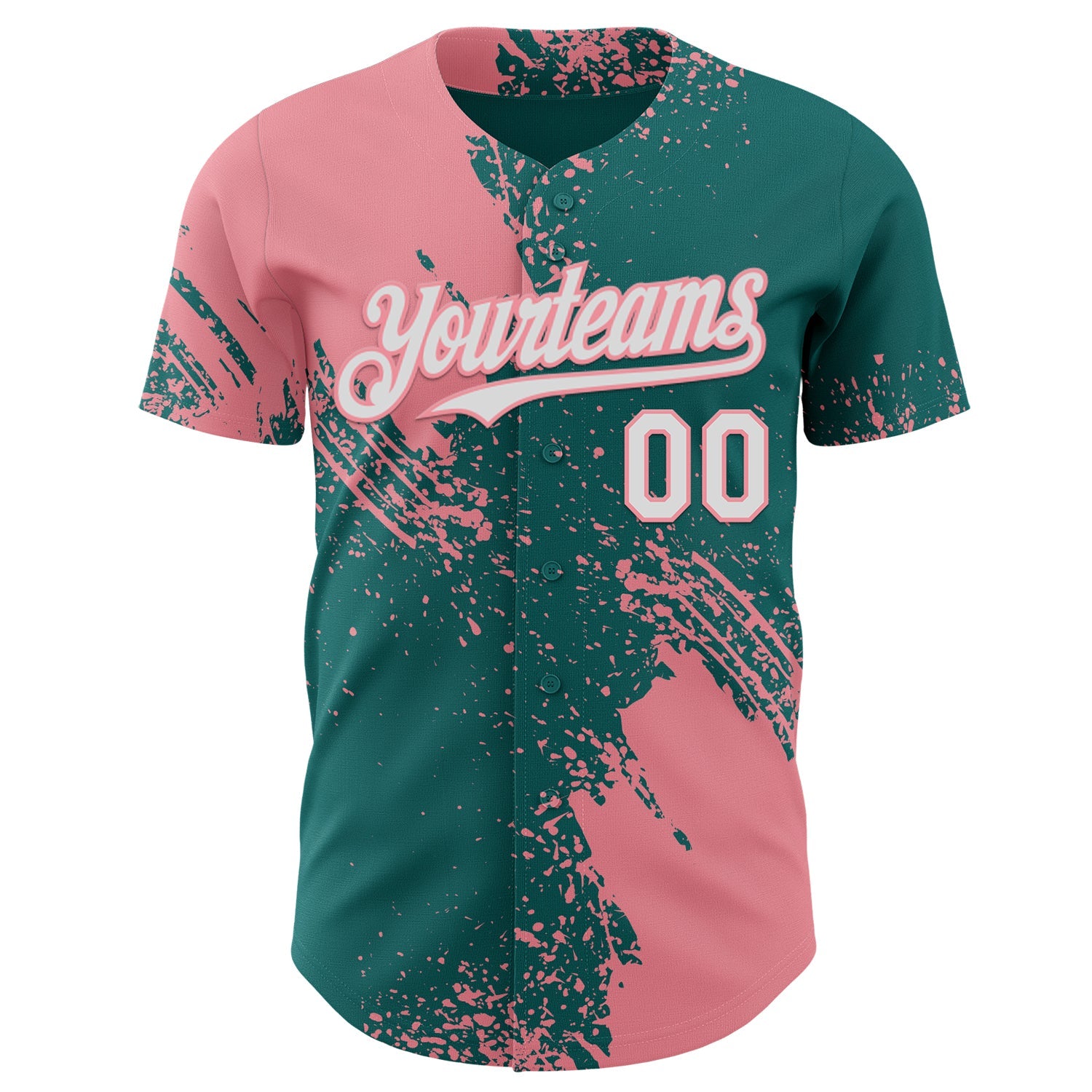 Custom Teal White-Medium Pink Abstract Brush Stroke Authentic Baseball Jersey view 2