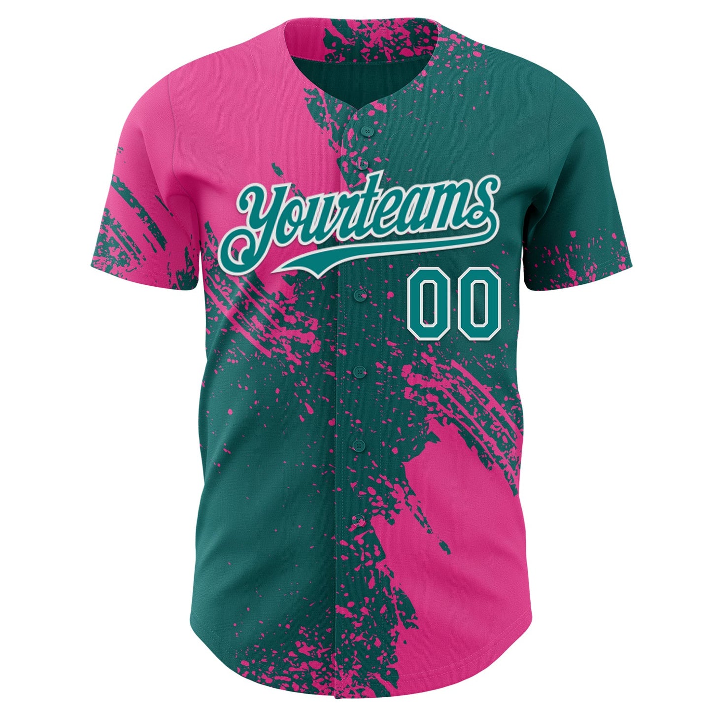 Custom Teal Pink-White Abstract Brush Stroke Authentic Baseball Jersey view 2