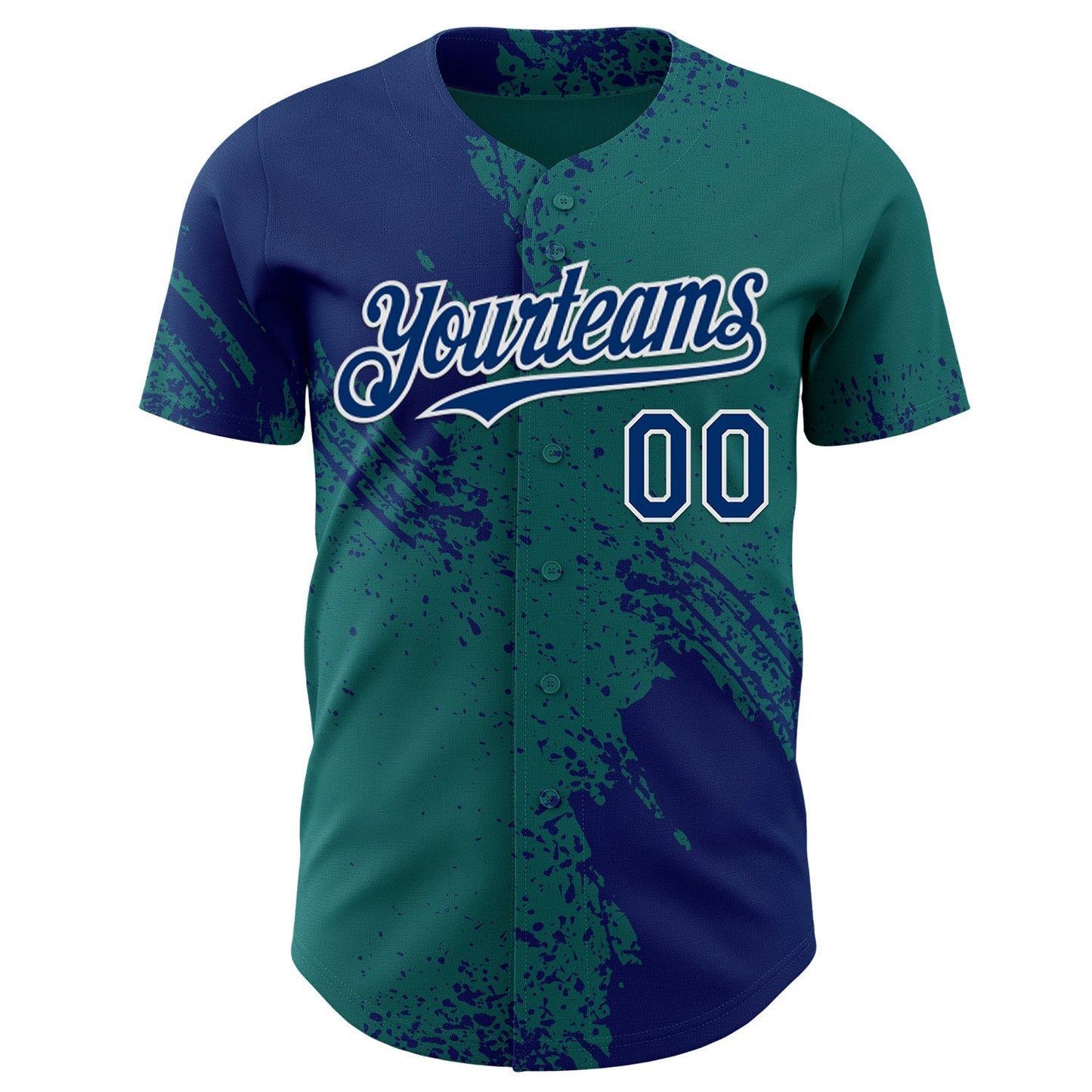 Custom Teal US Navy Blue-White Abstract Brush Stroke Authentic Baseball Jersey view 2