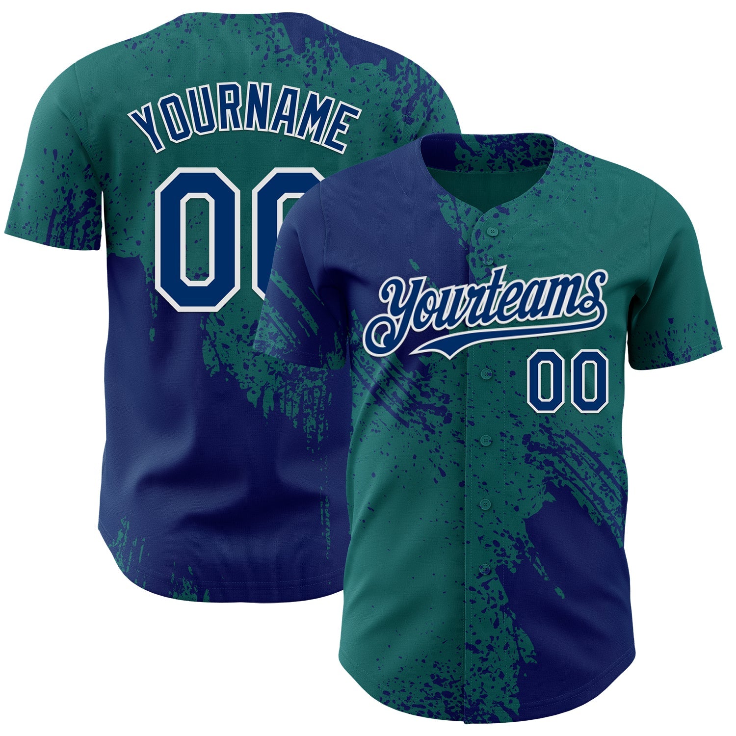 Custom Teal US Navy Blue-White Abstract Brush Stroke Authentic Baseball Jersey - Main View