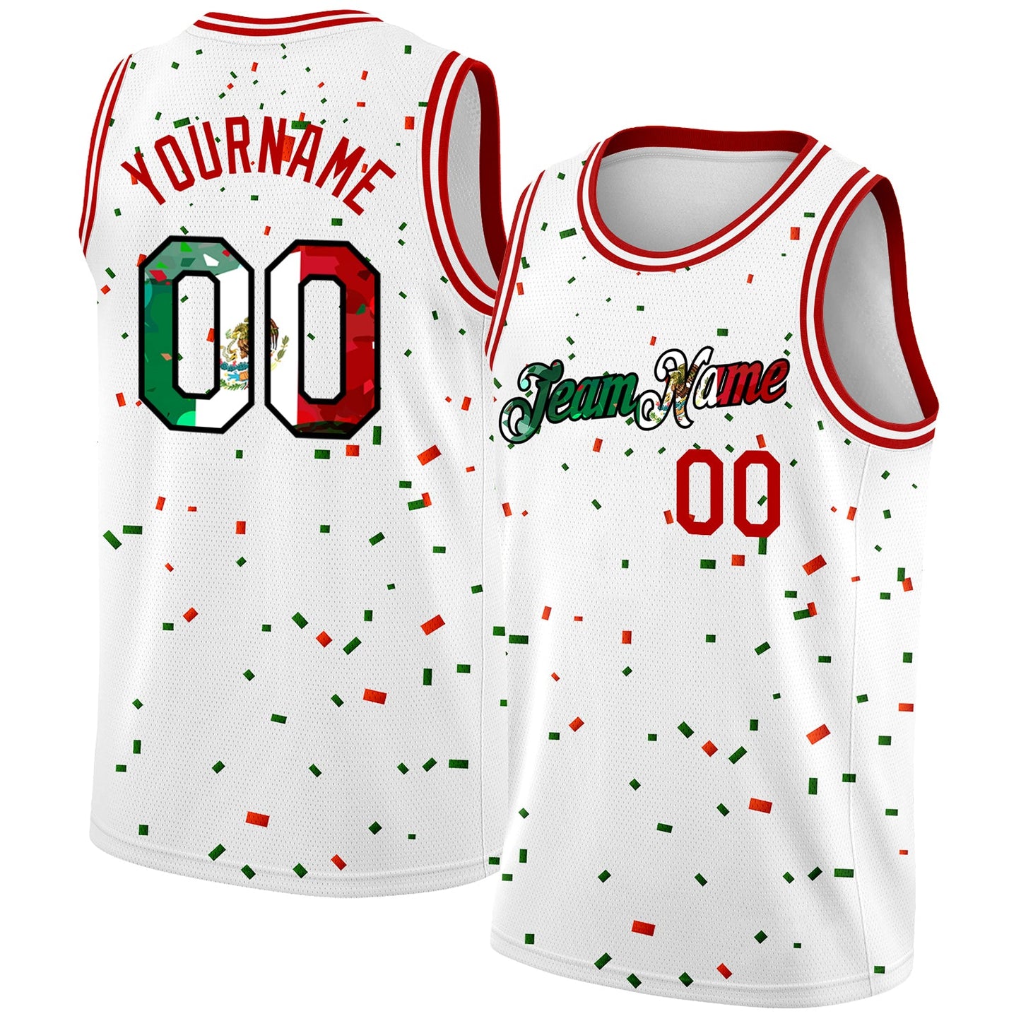 Custom White Mexican Flag Red-Kelly Green-Black 3D Authentic Basketball Jersey - Main View