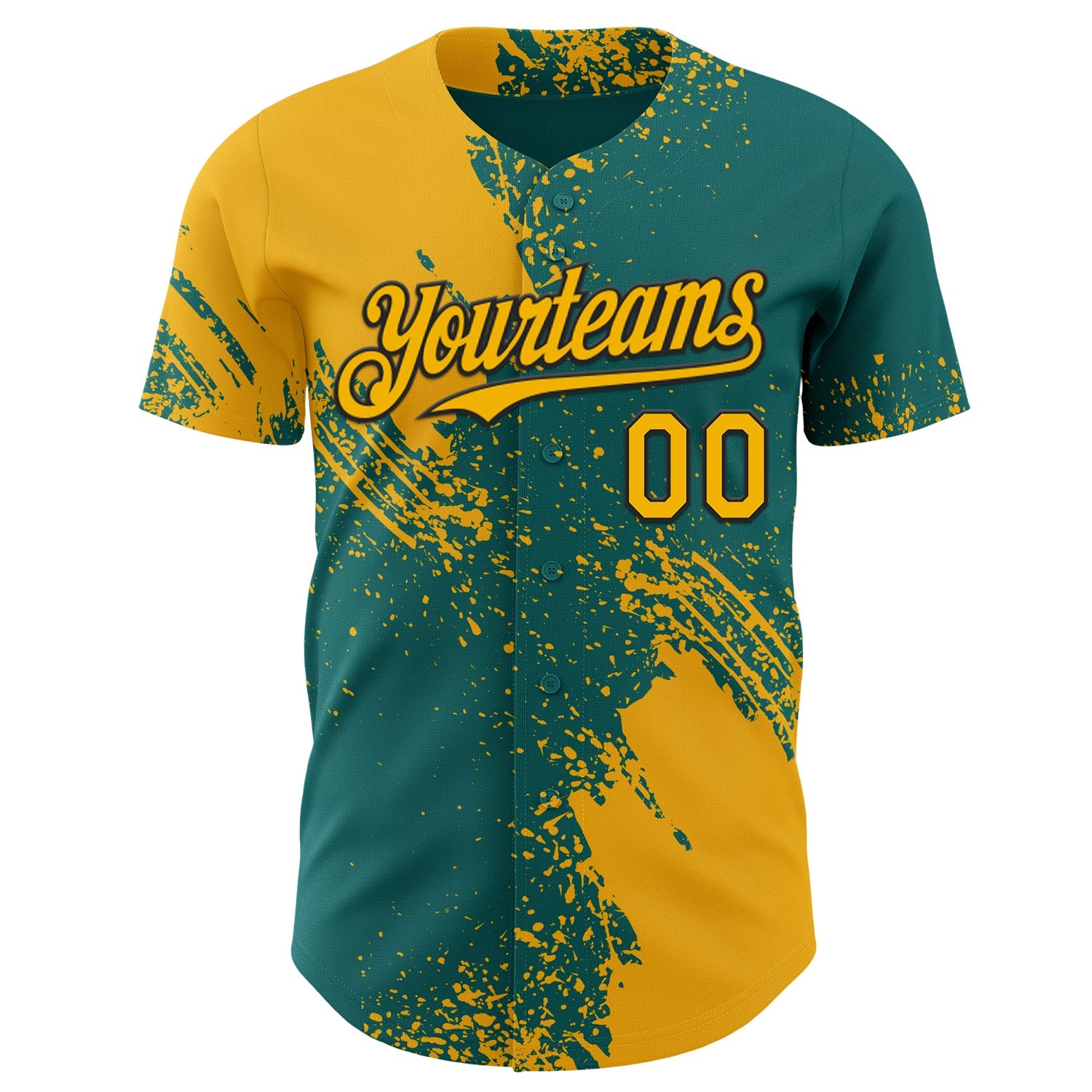 Custom Teal Yellow-Black Abstract Brush Stroke Authentic Baseball Jersey view 2