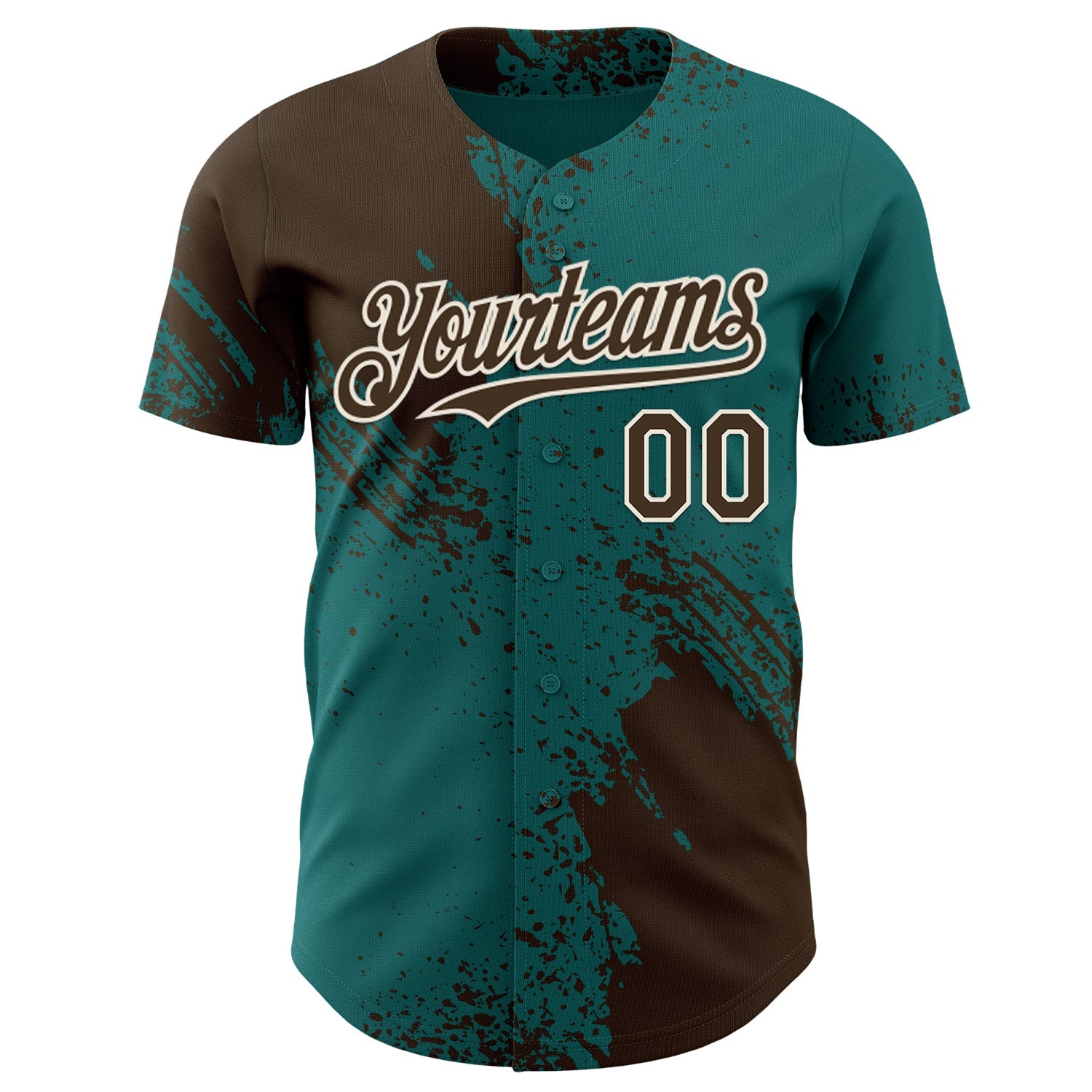 Custom Teal Brown-Cream Abstract Brush Stroke Authentic Baseball Jersey view 2
