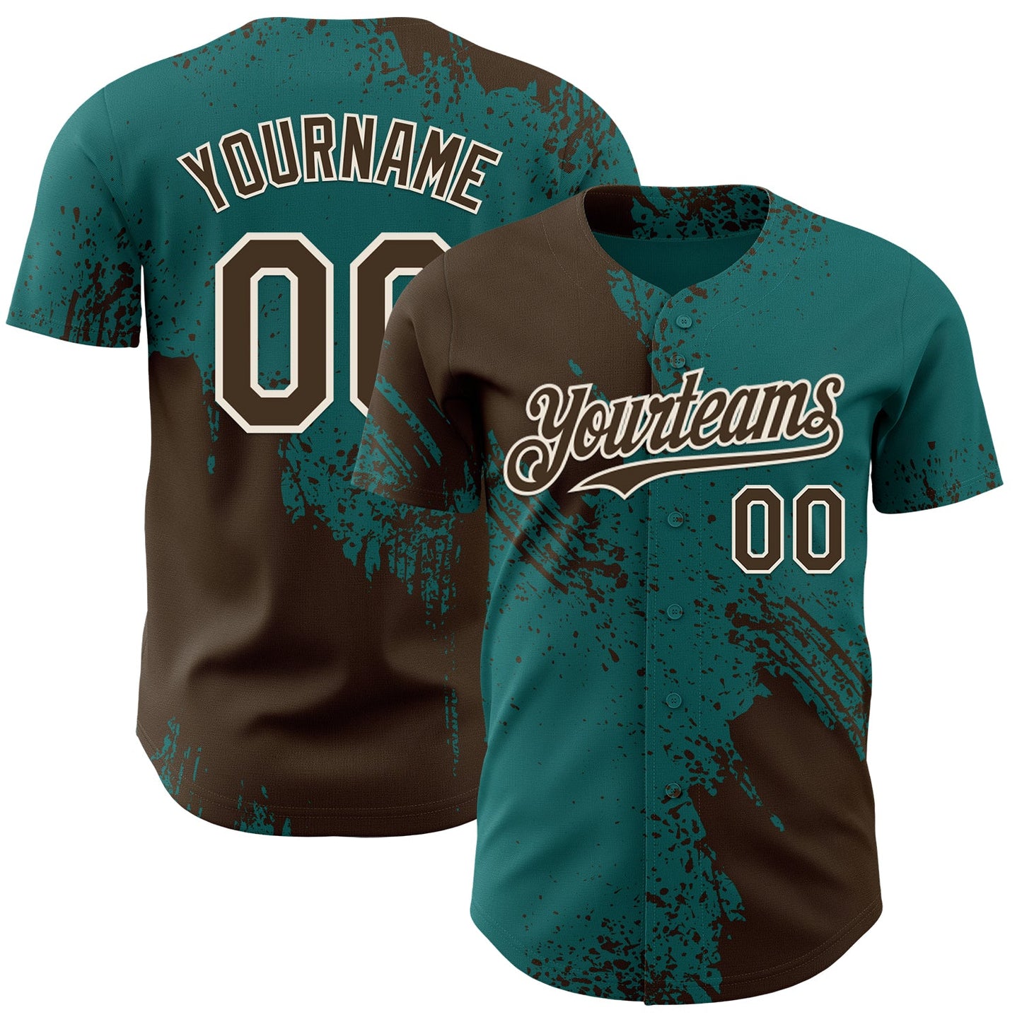 Custom Teal Brown-Cream Abstract Brush Stroke Authentic Baseball Jersey - Main View