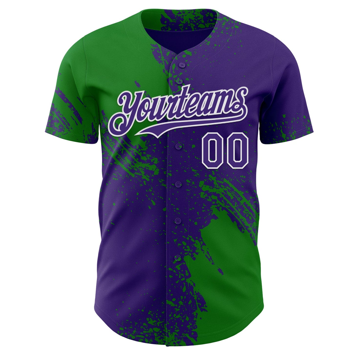 Custom Purple Grass Green-White Abstract Brush Stroke Authentic Baseball Jersey view 2