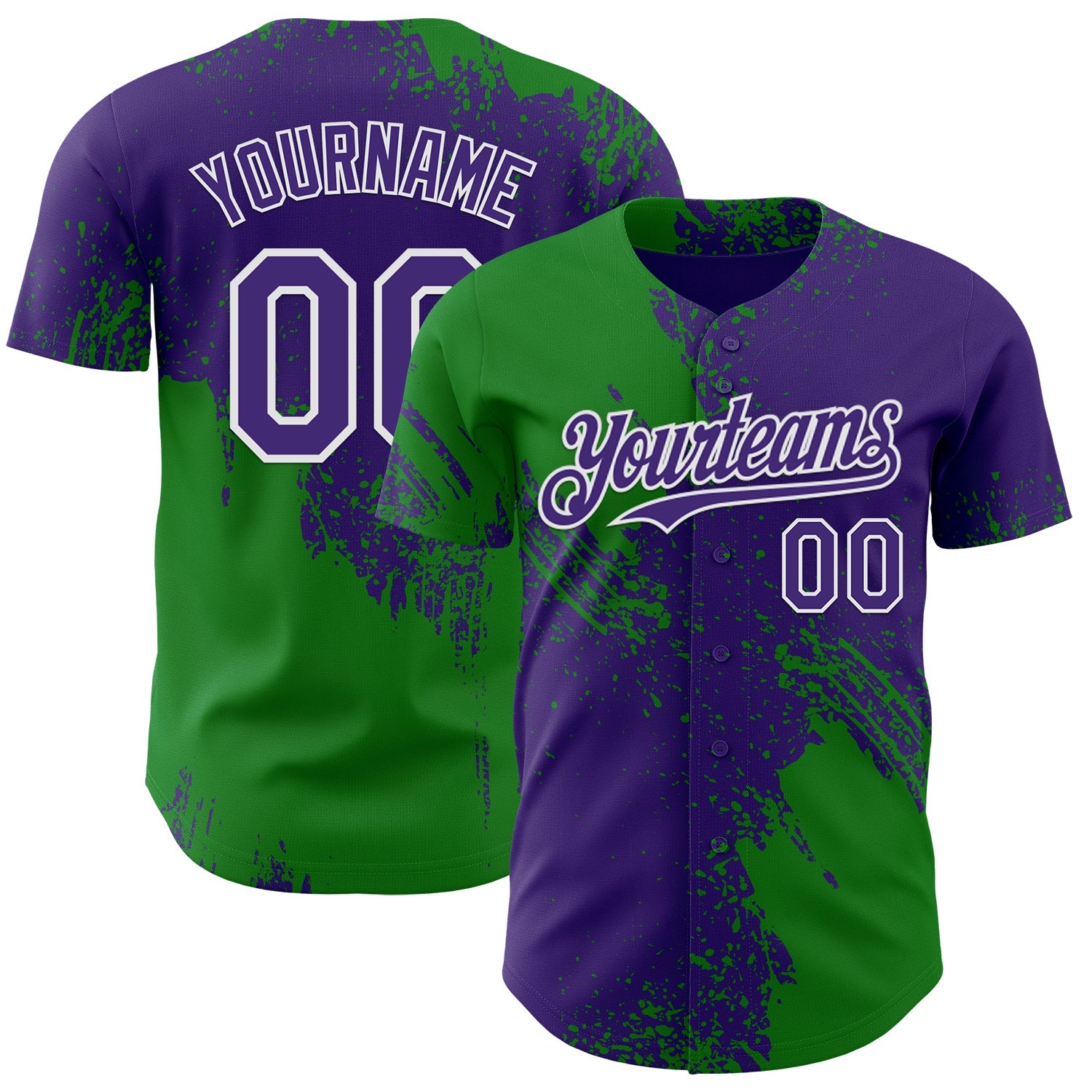 Custom Purple Grass Green-White Abstract Brush Stroke Authentic Baseball Jersey - Main View