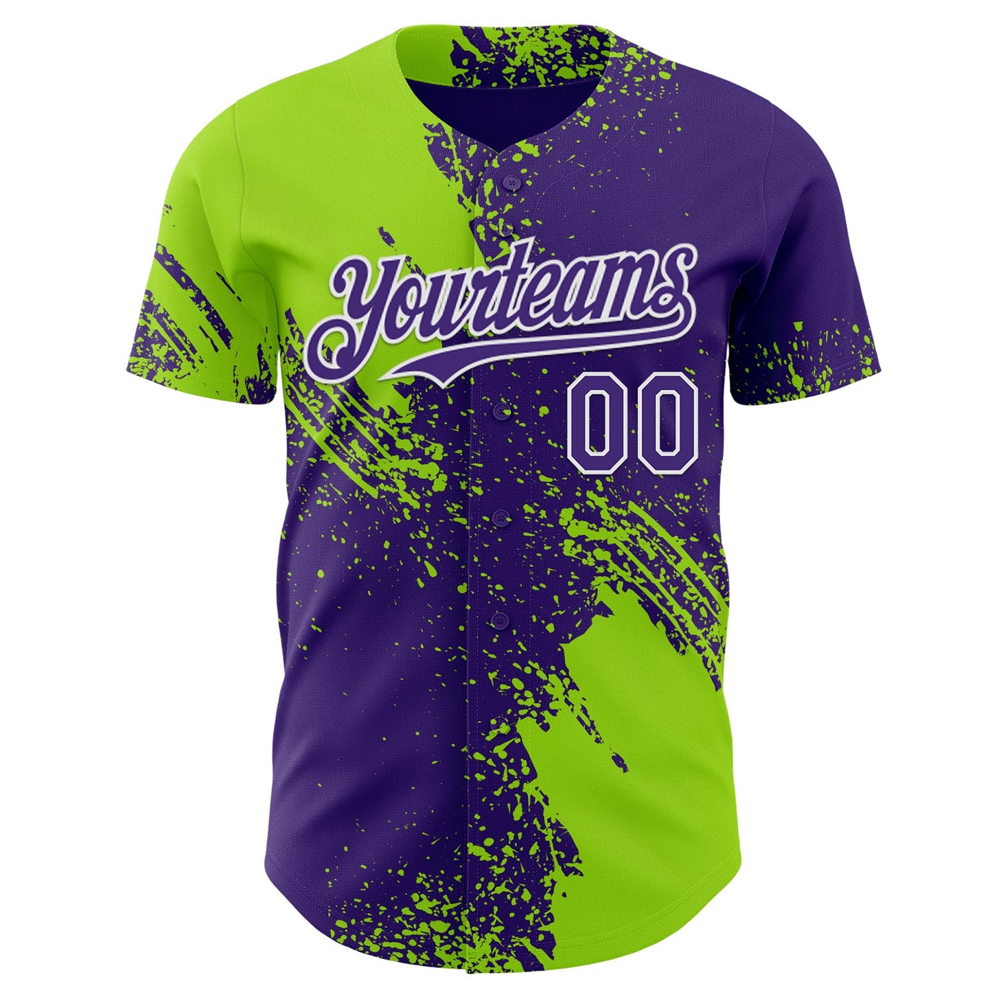 Custom Purple Neon Green-White Abstract Brush Stroke Authentic Baseball Jersey view 2