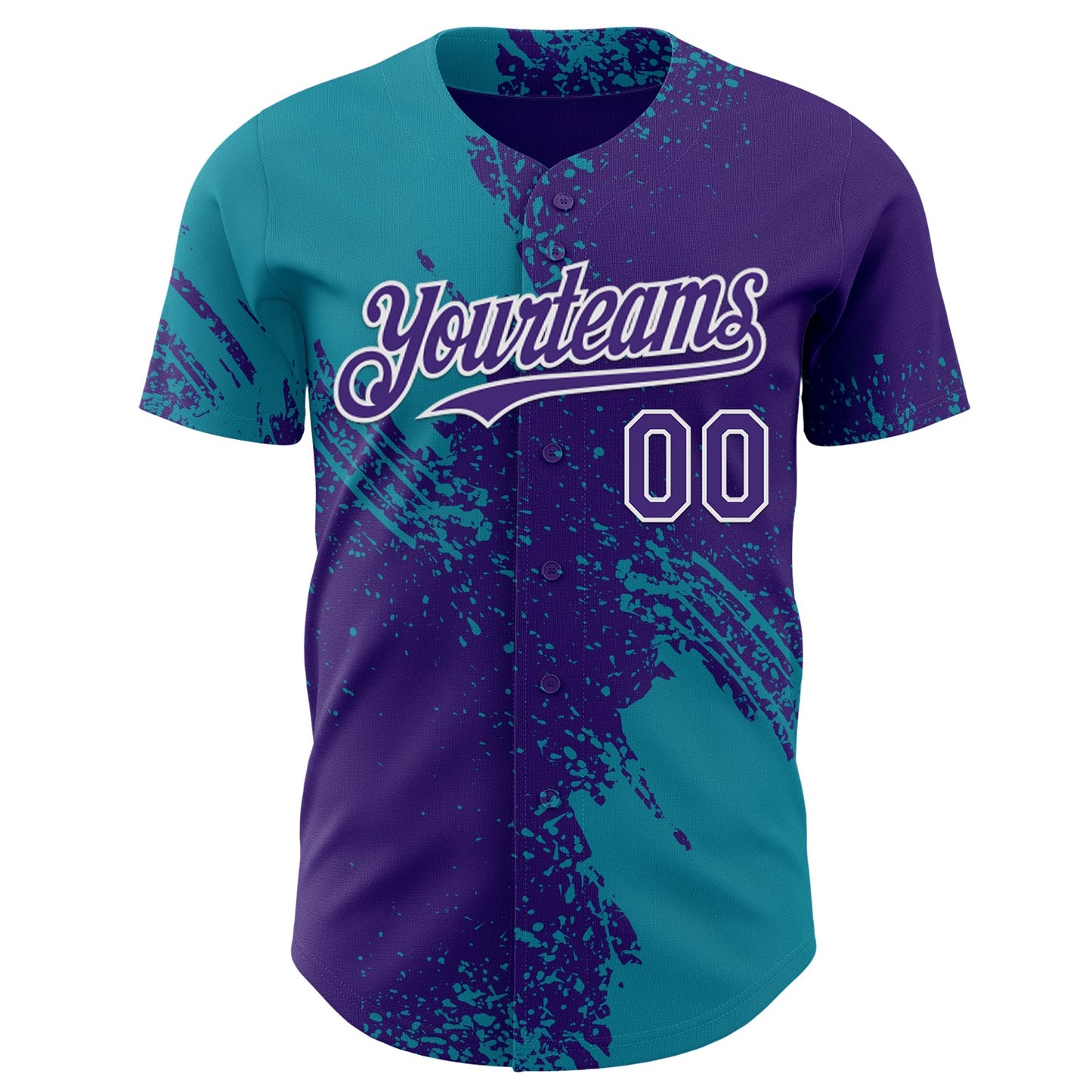 Custom Purple Teal-White Abstract Brush Stroke Authentic Baseball Jersey view 2