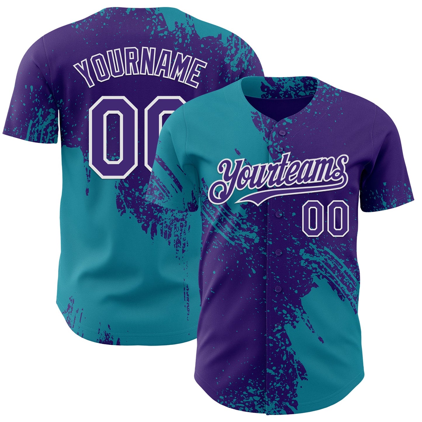 Custom Purple Teal-White Abstract Brush Stroke Authentic Baseball Jersey - Main View