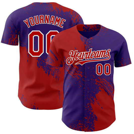 Custom Purple Red-White Abstract Brush Stroke Authentic Baseball Jersey - Main View