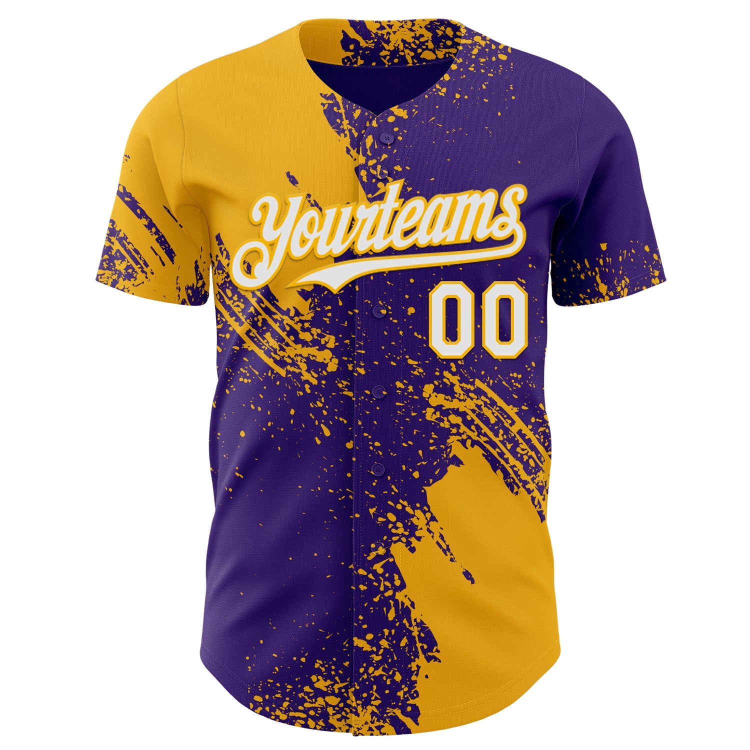 Custom Purple White-Gold Abstract Brush Stroke Authentic Baseball Jersey view 2