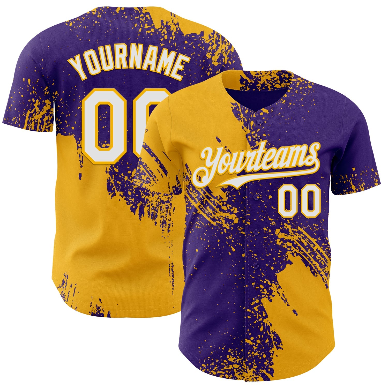 Custom Purple White-Gold Abstract Brush Stroke Authentic Baseball Jersey - Main View