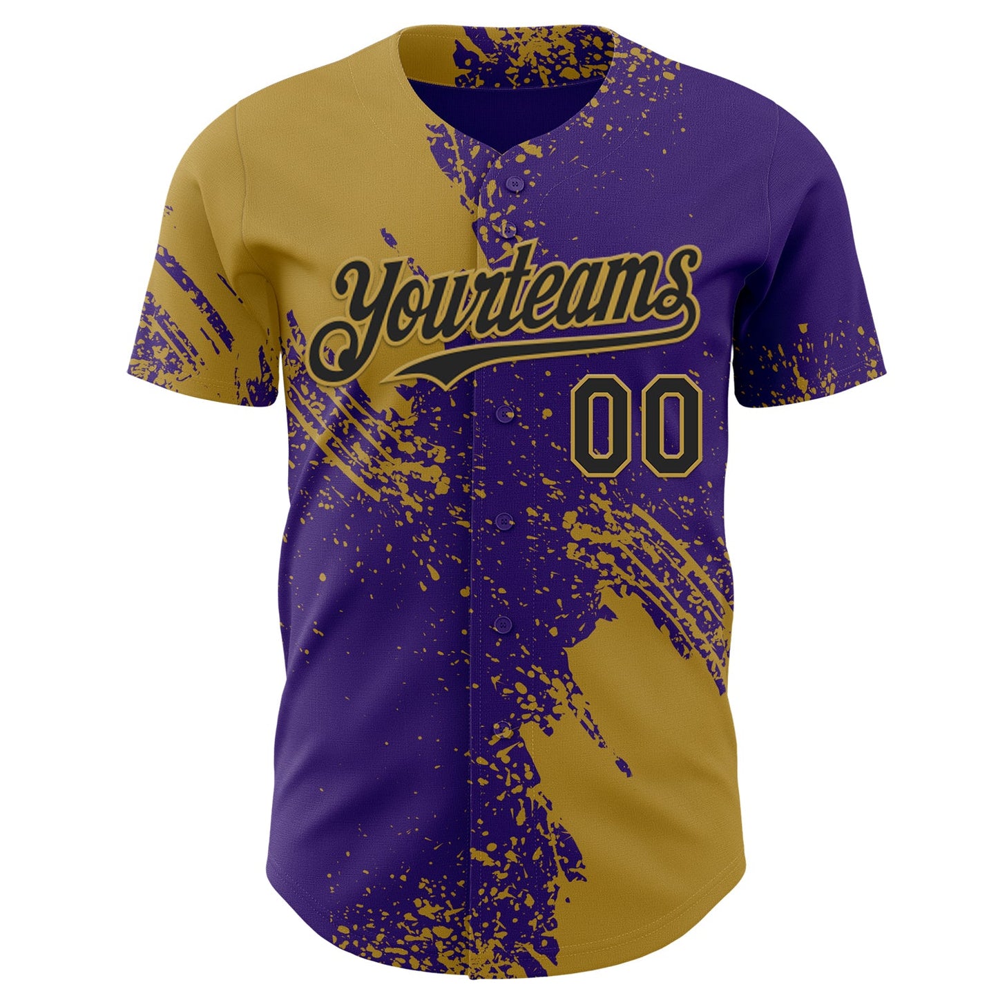 Custom Purple Black-Old Gold Abstract Brush Stroke Authentic Baseball Jersey view 2