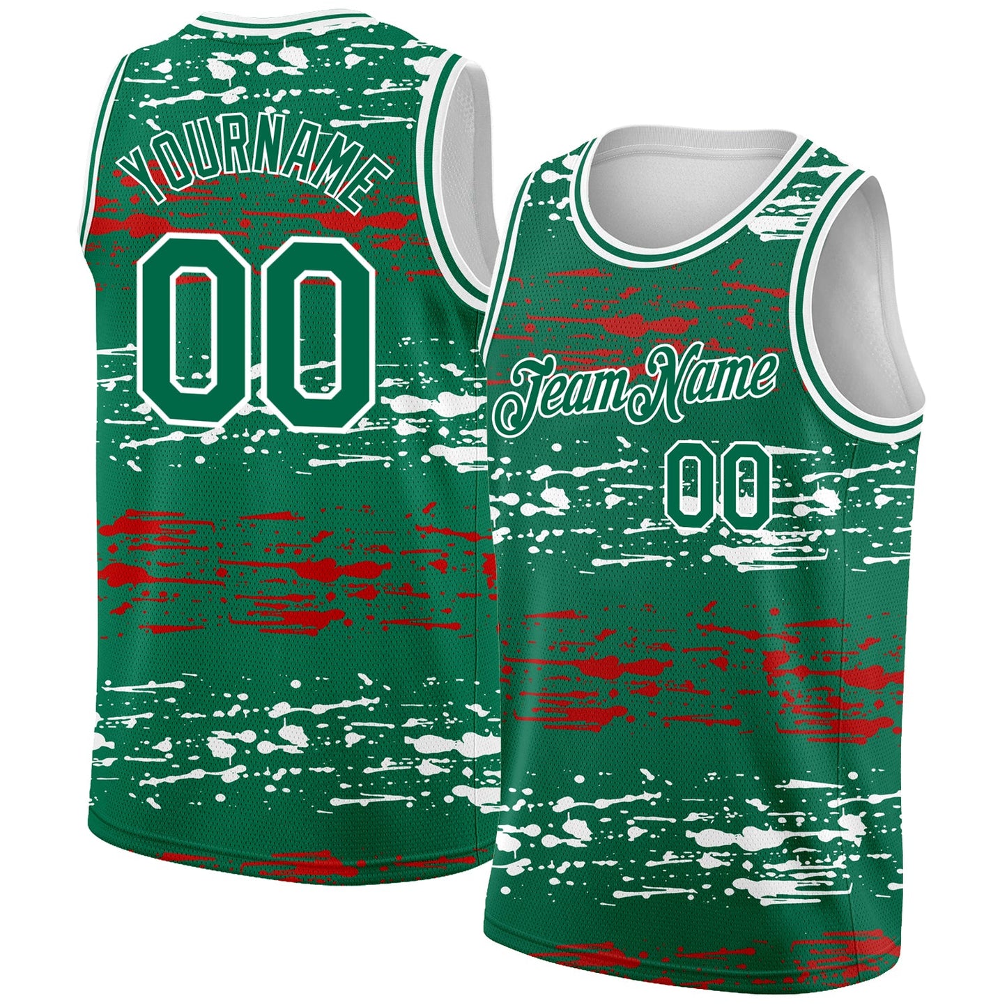 Custom Kelly Green-Red-White 3D Mexico Authentic Basketball Jersey - Main View