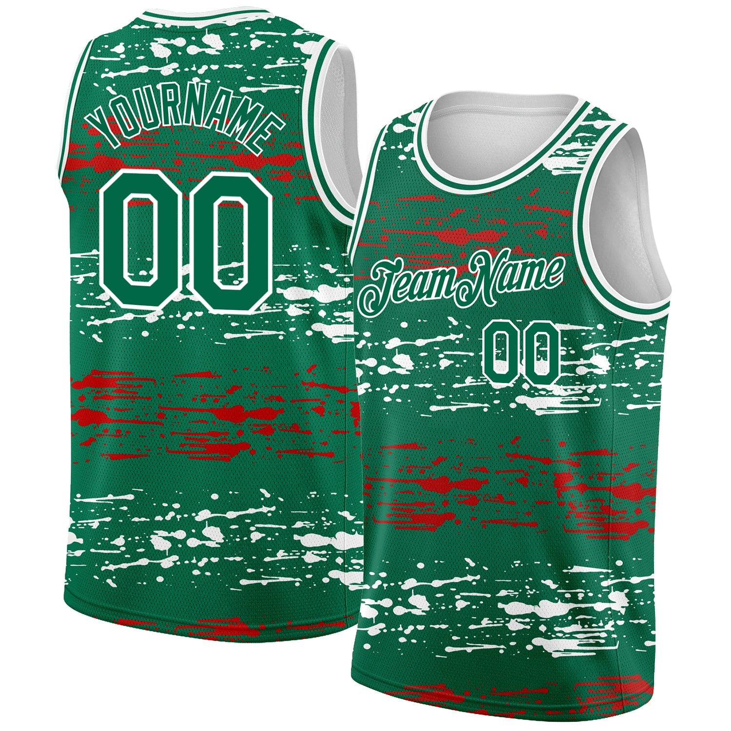 Custom Kelly Green-Red-White 3D Mexico Authentic Basketball Jersey - Main View