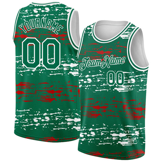 Custom Kelly Green-Red-White 3D Mexico Authentic Basketball Jersey - Main View