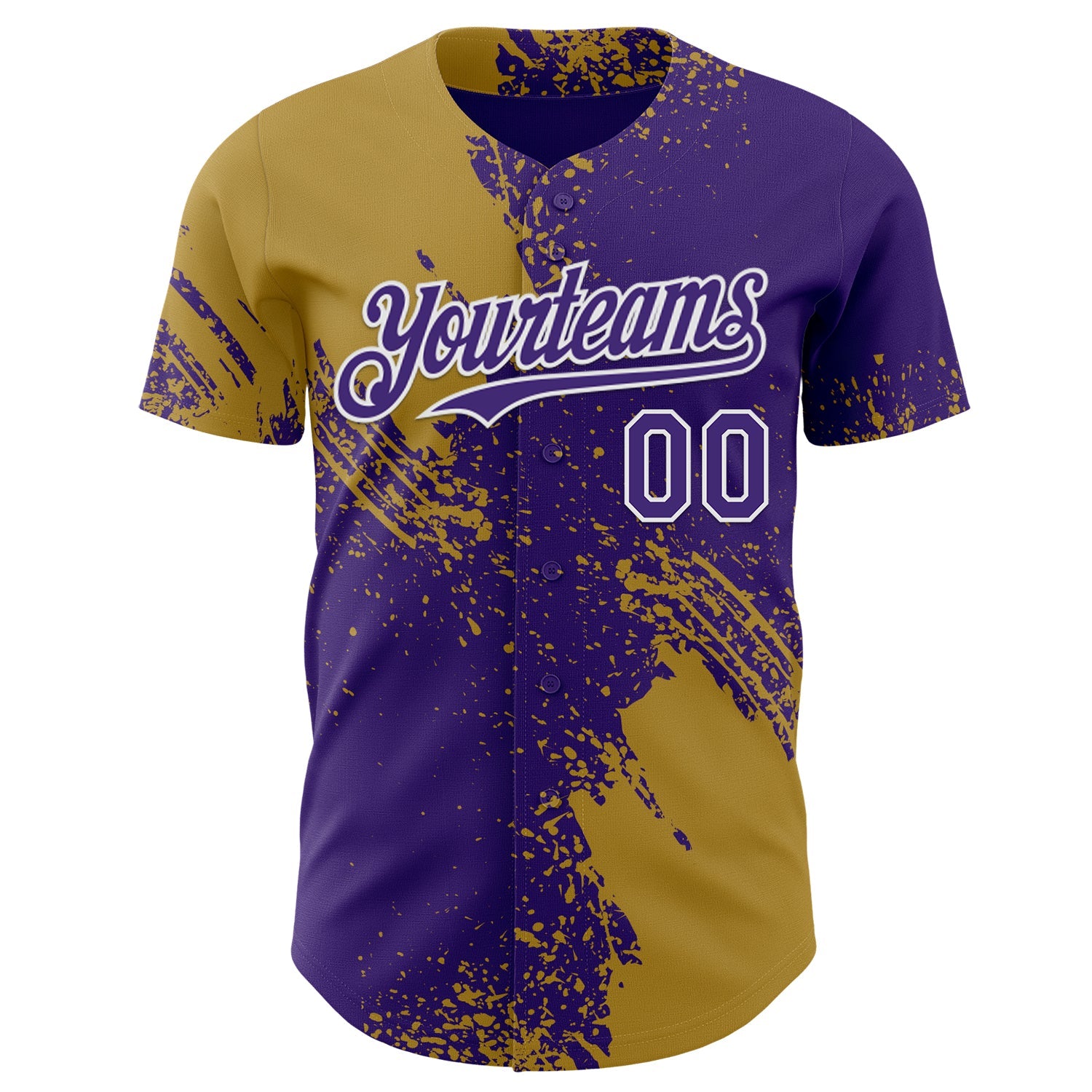 Custom Purple Old Gold-White Abstract Brush Stroke Authentic Baseball Jersey view 2