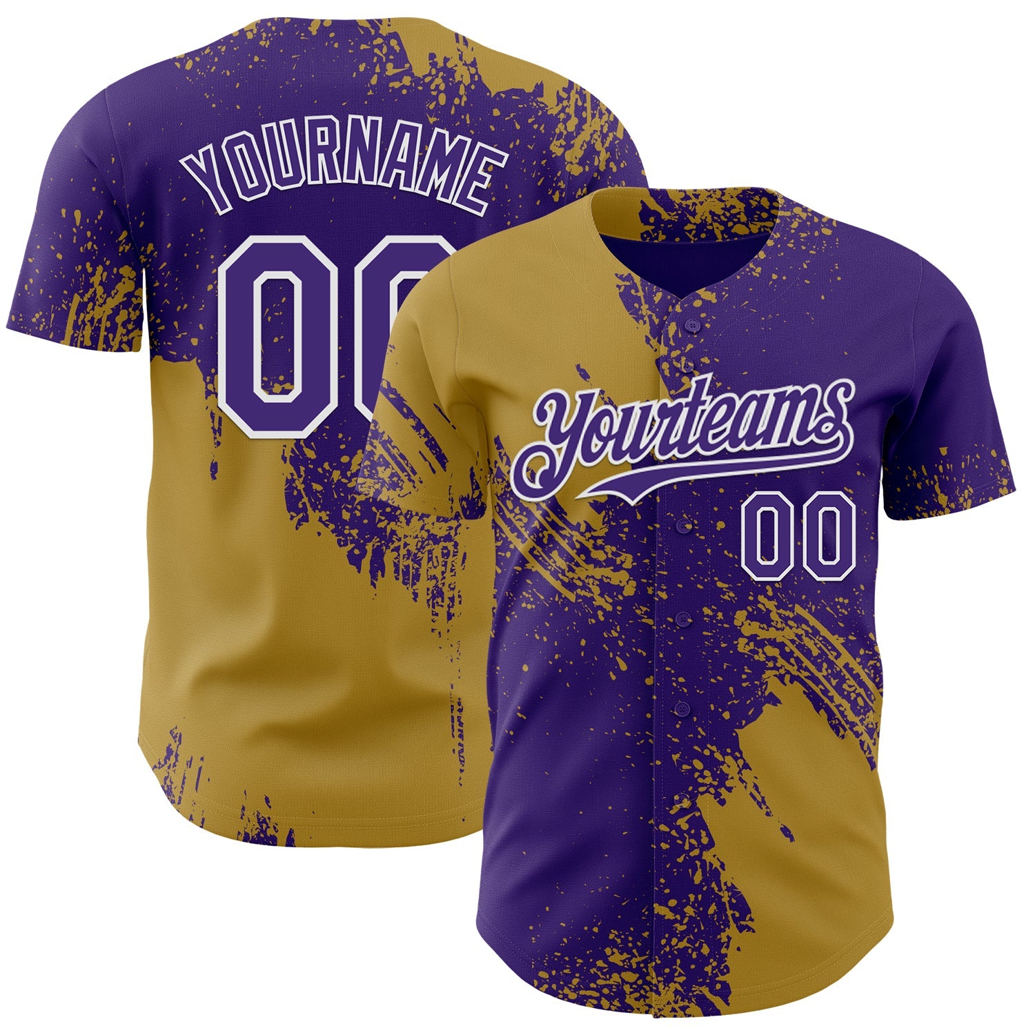 Custom Purple Old Gold-White Abstract Brush Stroke Authentic Baseball Jersey - Main View