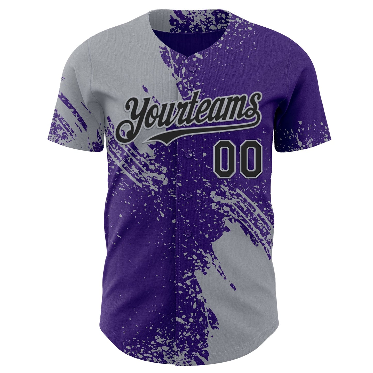 Custom Purple Black-Gray Abstract Brush Stroke Authentic Baseball Jersey view 2