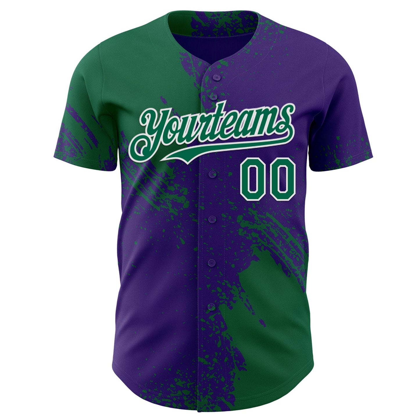 Custom Purple Kelly Green-White Abstract Brush Stroke Authentic Baseball Jersey view 2