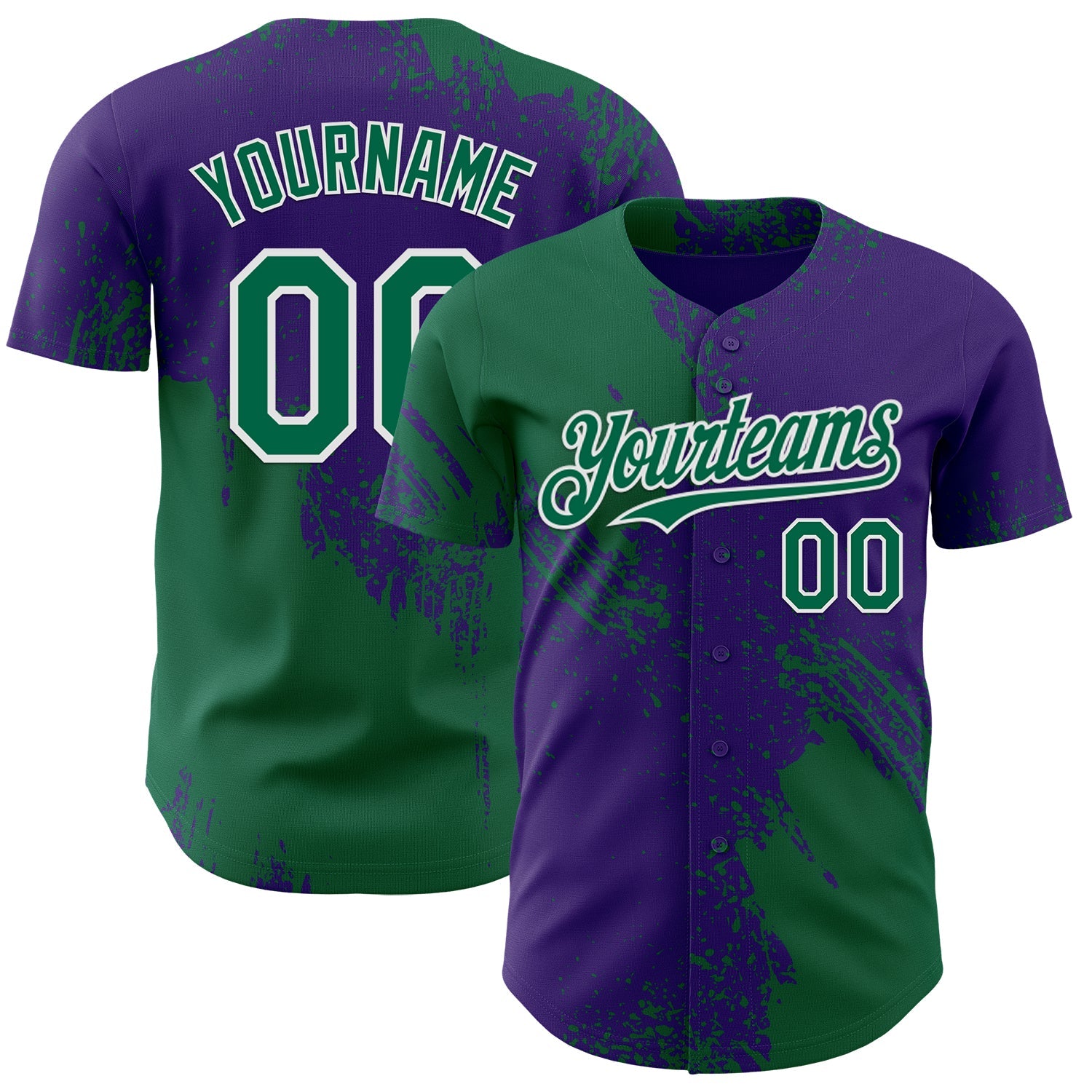 Custom Purple Kelly Green-White Abstract Brush Stroke Authentic Baseball Jersey - Main View