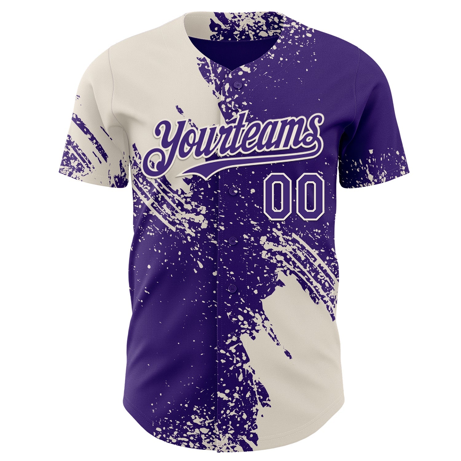 Custom Purple-Cream Abstract Brush Stroke Authentic Baseball Jersey view 2