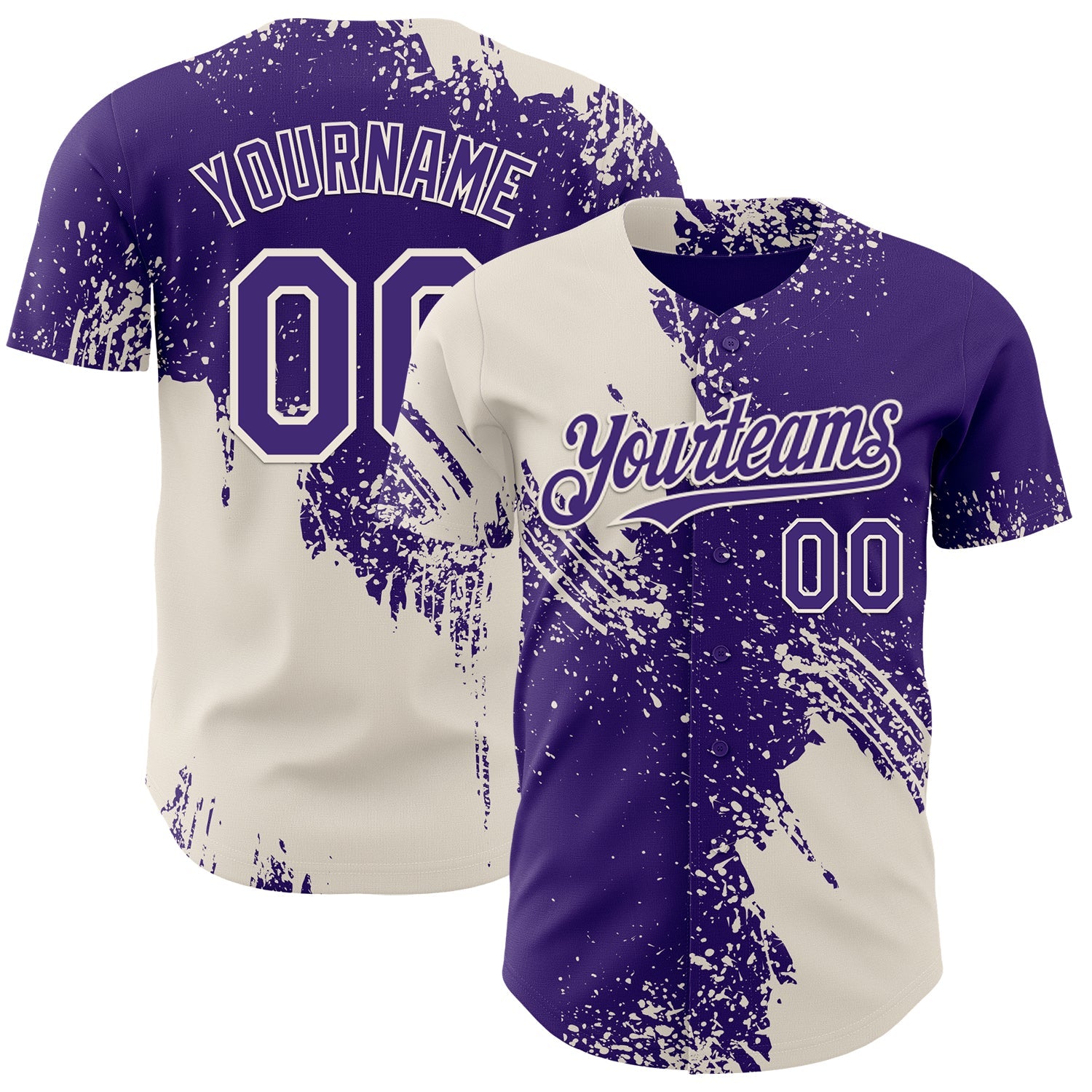 Custom Purple-Cream Abstract Brush Stroke Authentic Baseball Jersey - Main View