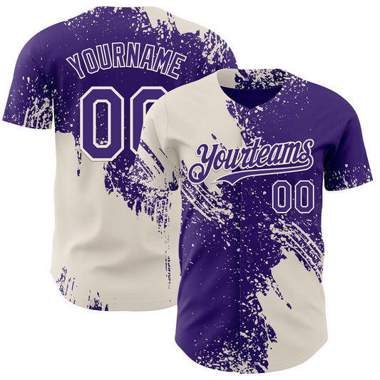 Custom Purple-Cream Abstract Brush Stroke Authentic Baseball Jersey - Main View