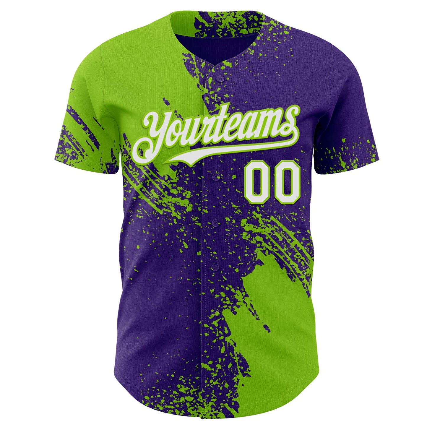 Custom Purple White-Neon Green Abstract Brush Stroke Authentic Baseball Jersey view 2