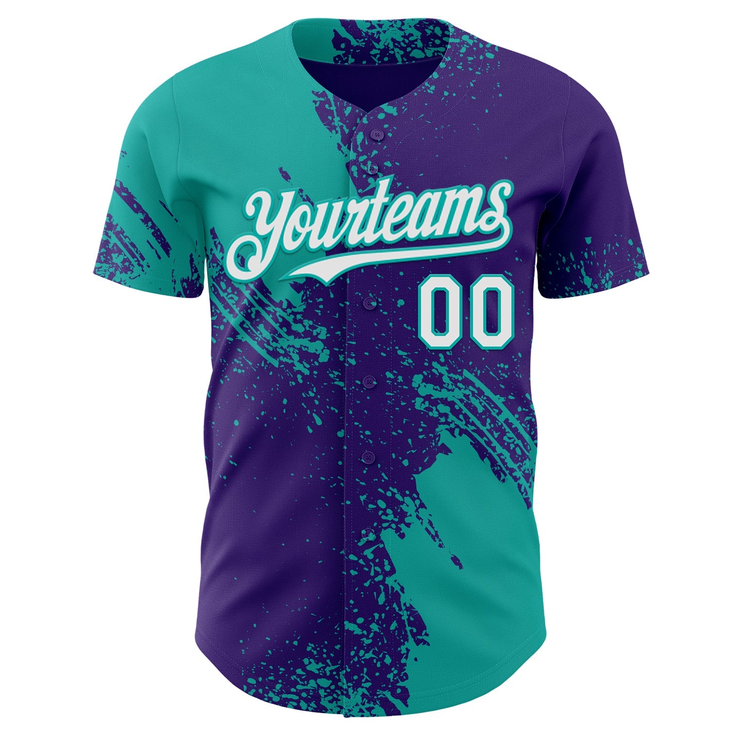 Custom Purple White-Aqua Abstract Brush Stroke Authentic Baseball Jersey view 2