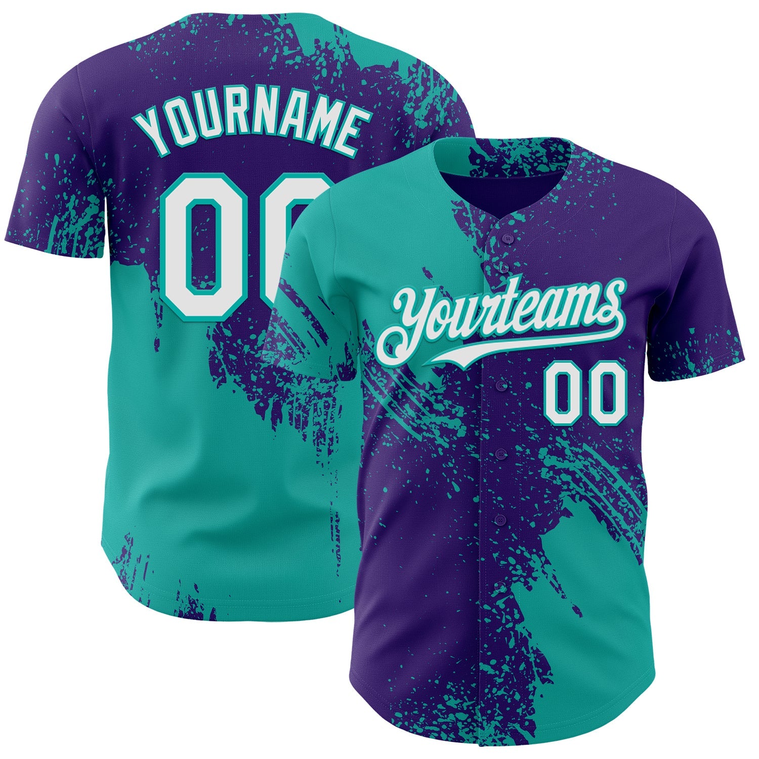 Custom Purple White-Aqua Abstract Brush Stroke Authentic Baseball Jersey - Main View