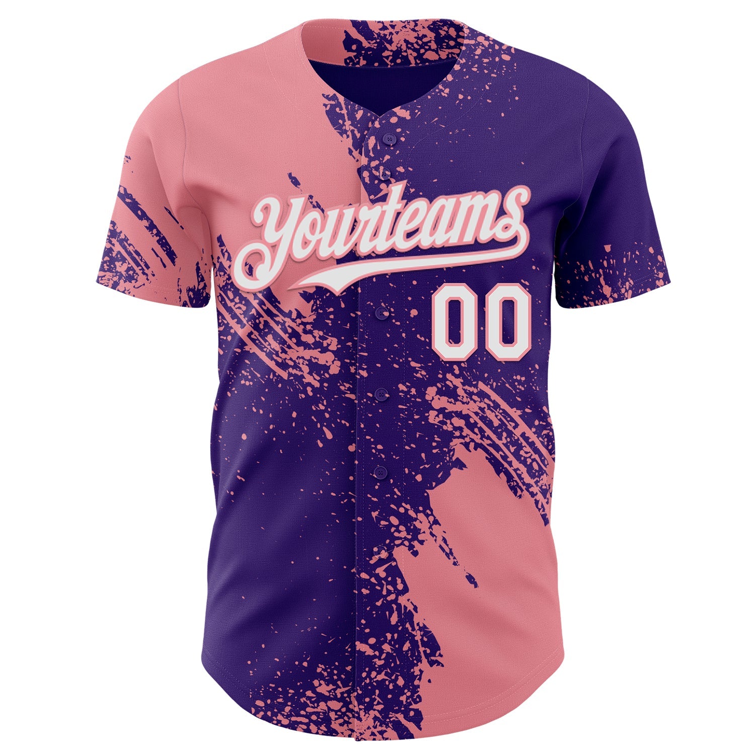 Custom Purple White-Medium Pink Abstract Brush Stroke Authentic Baseball Jersey view 2