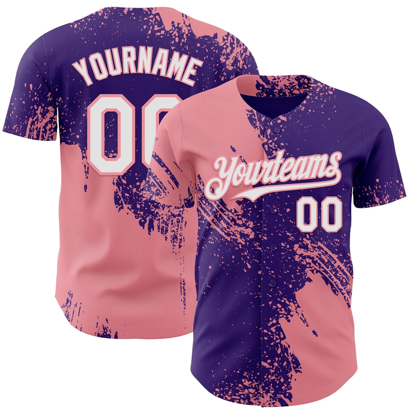 Custom Purple White-Medium Pink Abstract Brush Stroke Authentic Baseball Jersey - Main View