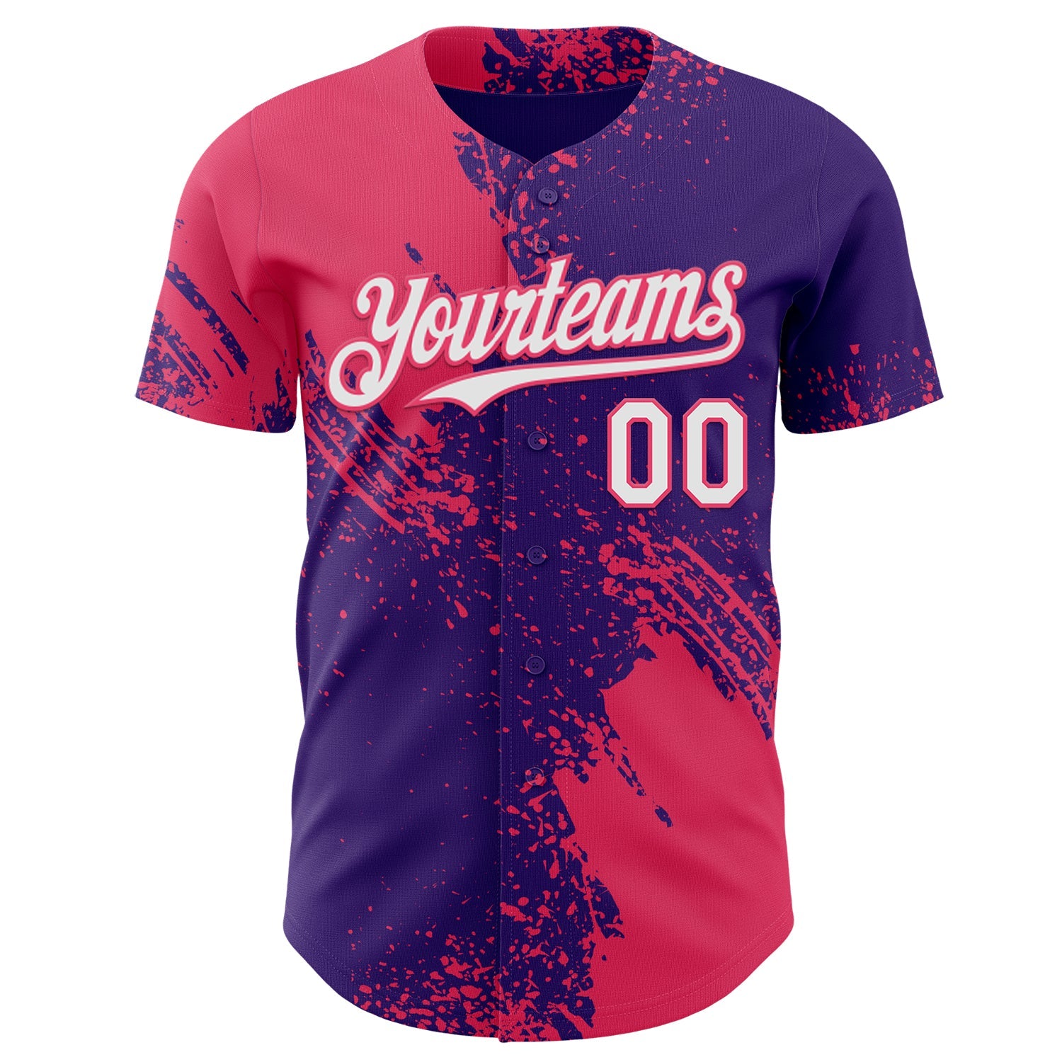 Custom Purple White-Neon Pink Abstract Brush Stroke Authentic Baseball Jersey view 2