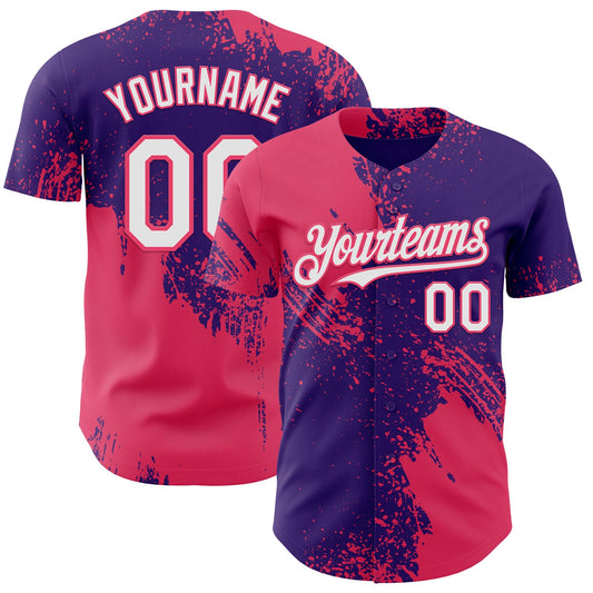 Custom Purple White-Neon Pink Abstract Brush Stroke Authentic Baseball Jersey - Main View