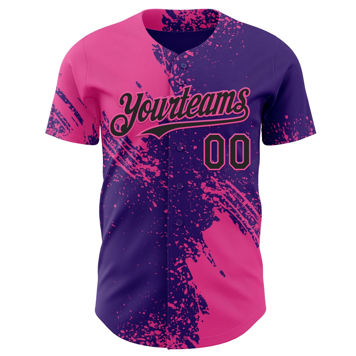 Custom Purple Black-Pink Abstract Brush Stroke Authentic Baseball Jersey view 2