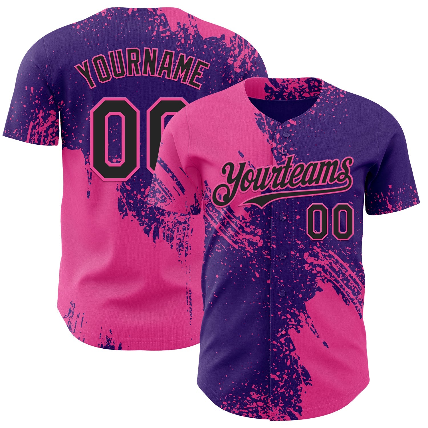 Custom Purple Black-Pink Abstract Brush Stroke Authentic Baseball Jersey - Main View