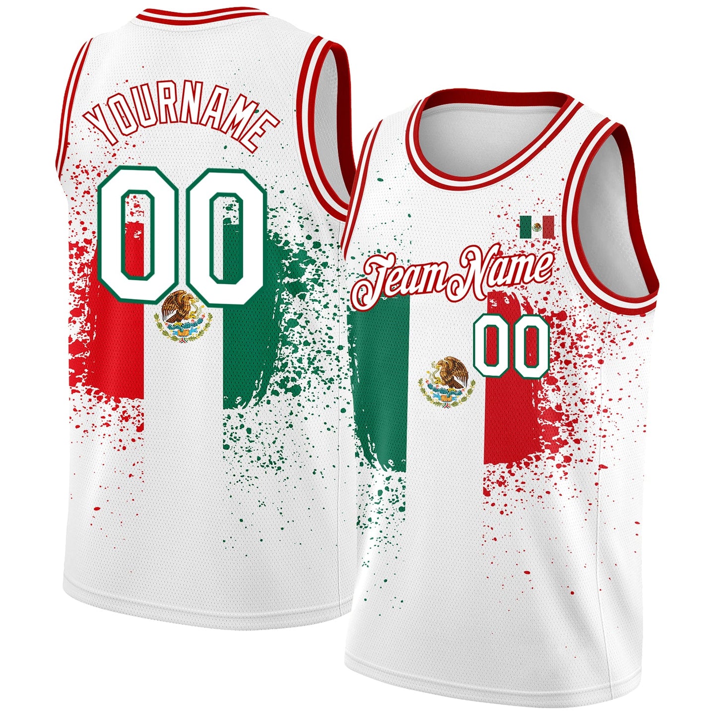 Custom White Kelly Green-Red 3D Mexican Flag Authentic Basketball Jersey - Main View