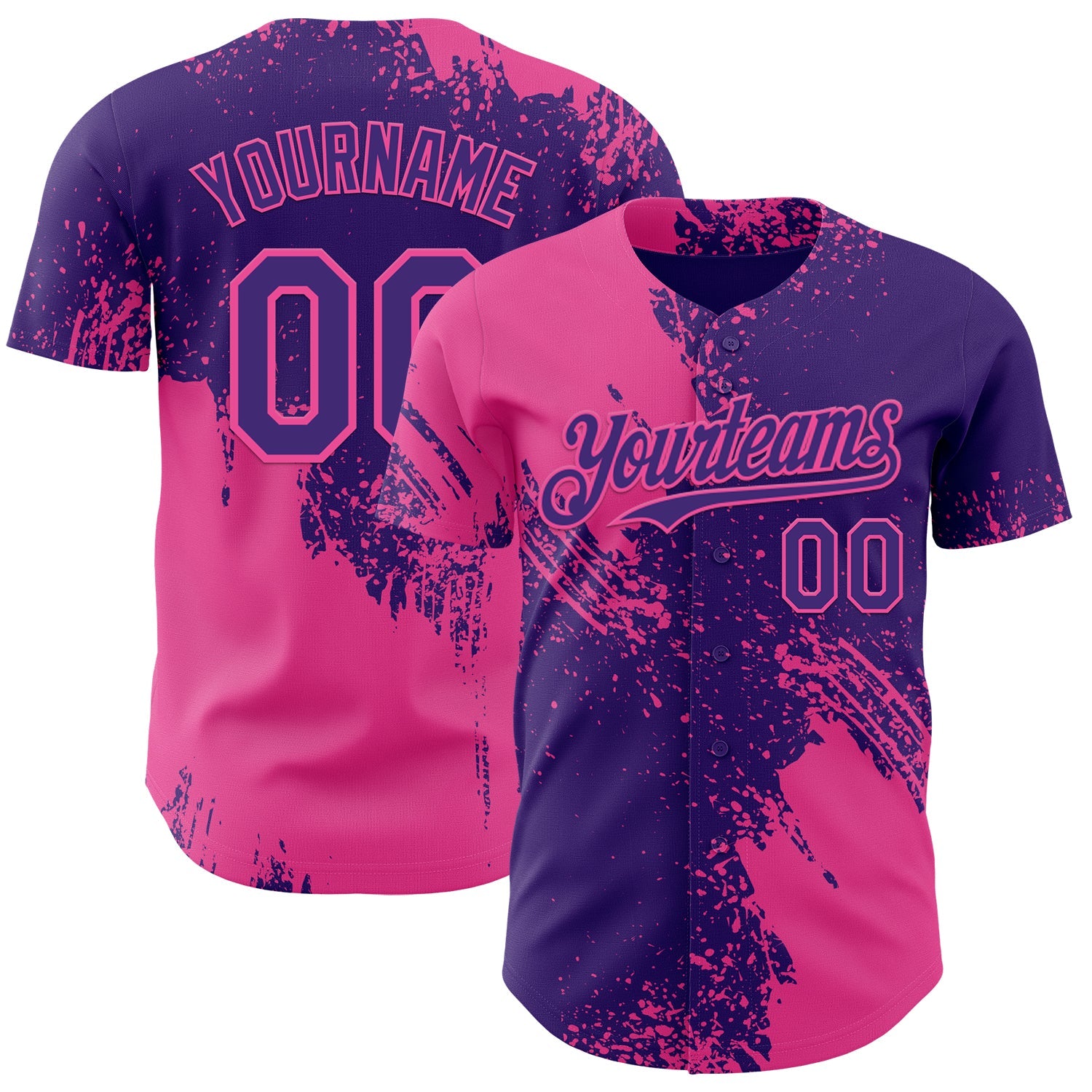 Custom Purple-Pink Abstract Brush Stroke Authentic Baseball Jersey - Main View