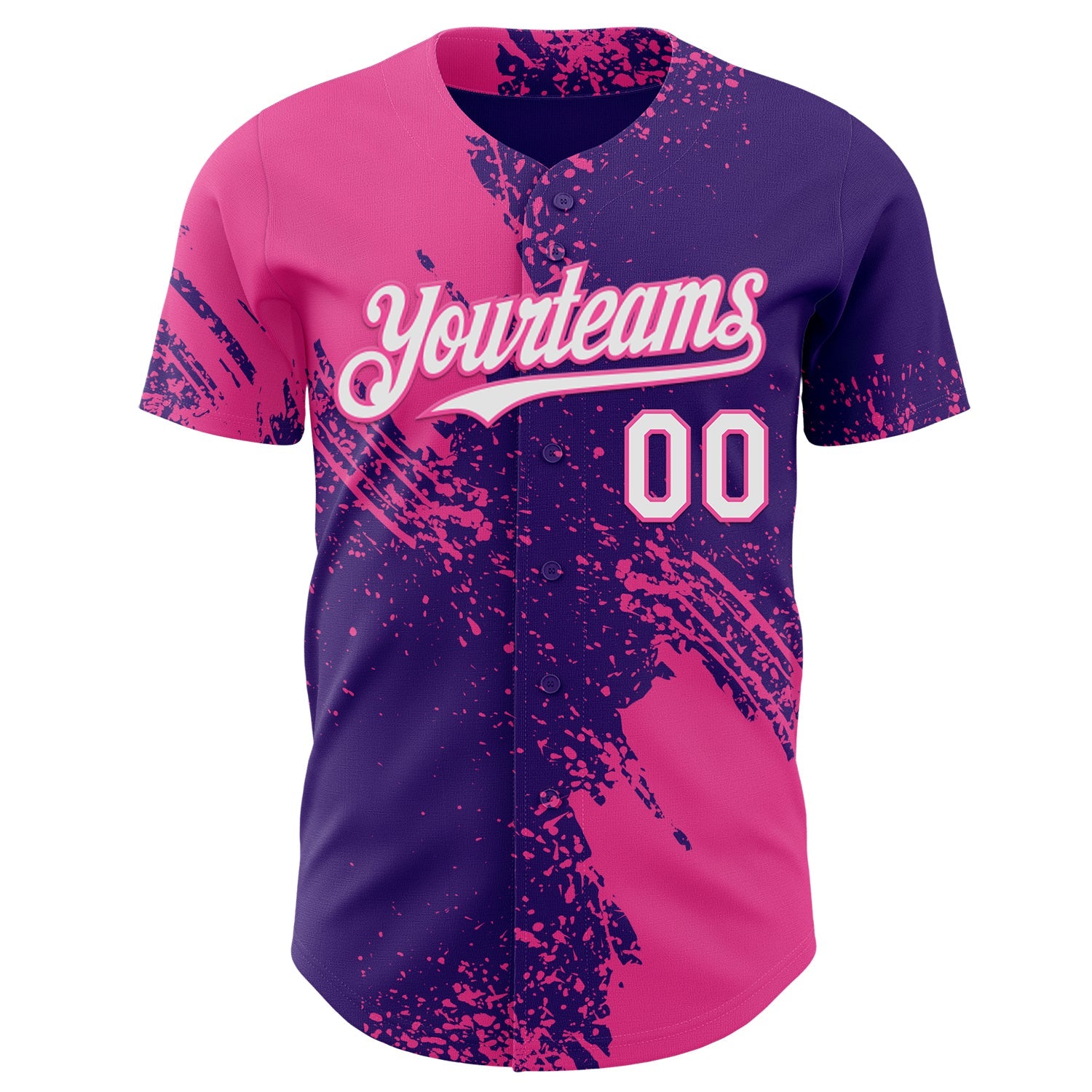 Custom Purple White-Pink Abstract Brush Stroke Authentic Baseball Jersey view 2