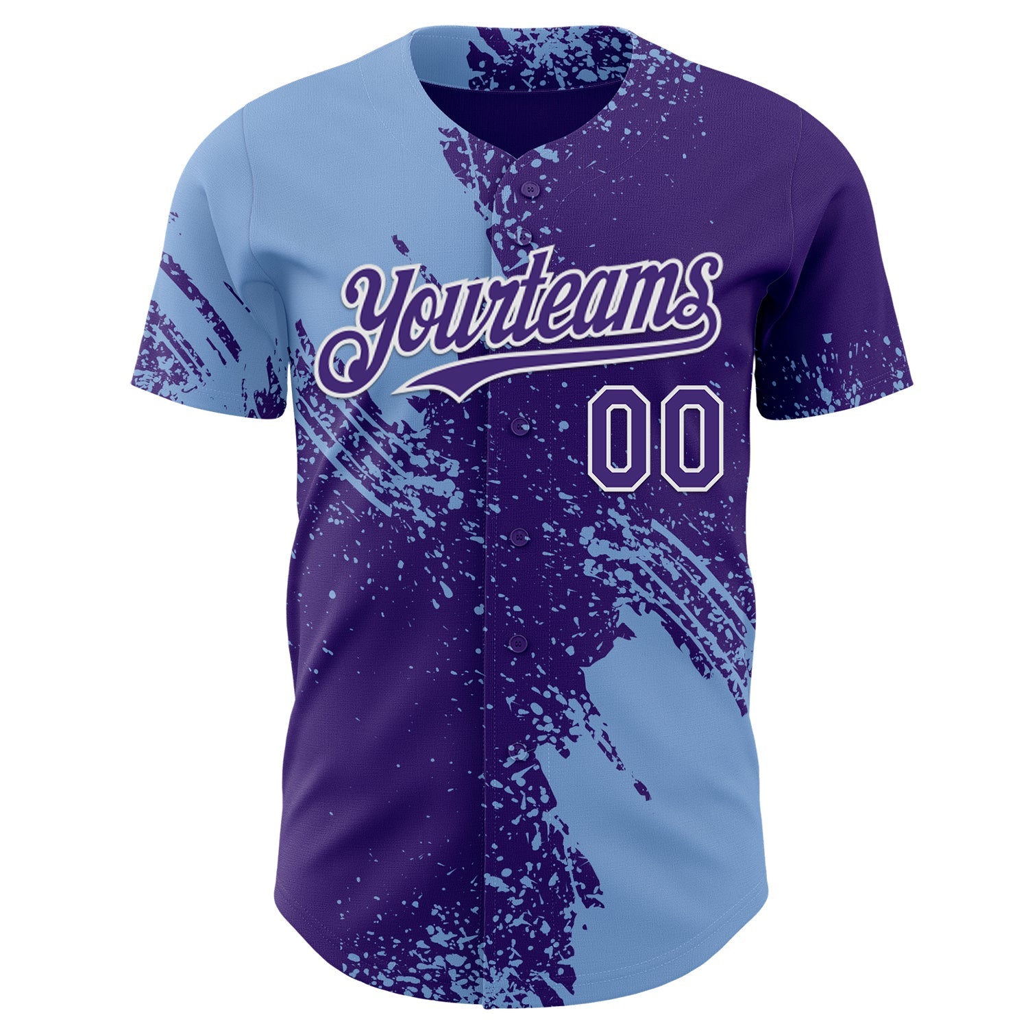 Custom Purple Light Blue-White Abstract Brush Stroke Authentic Baseball Jersey view 2